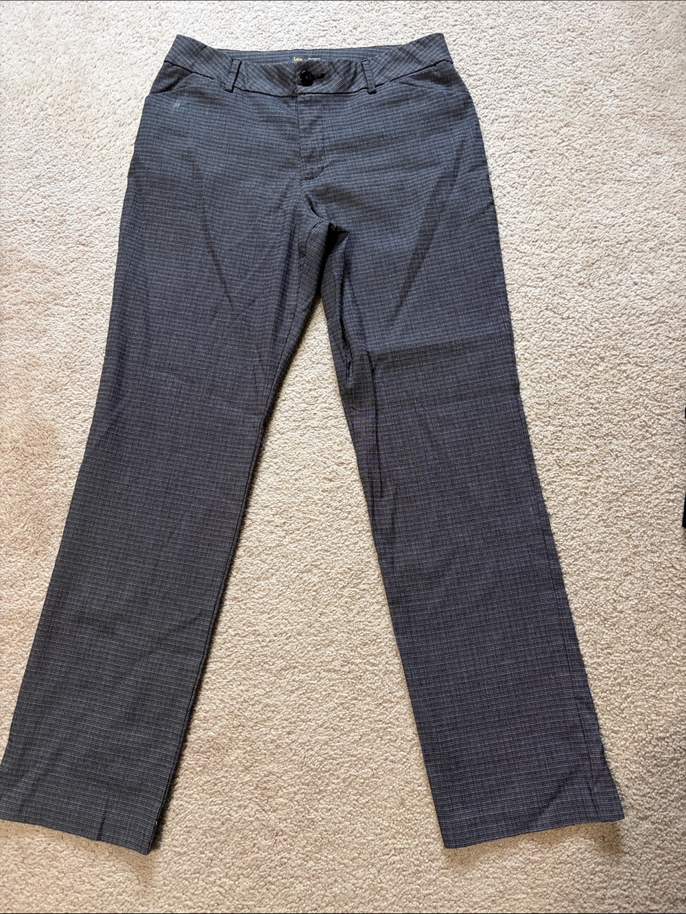 Lee Relaxed Fit Straight Leg Mid Rise Women’s Dark Gray Patterned Dress Pants